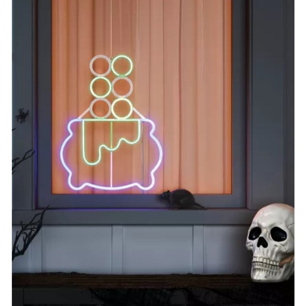 Brewing Cauldron Animated Faux Neon LED Halloween Decoration - Picture 2 of 3